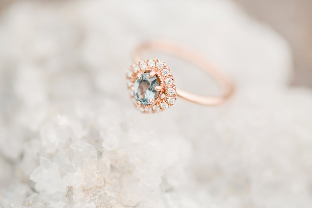 Double band ring on white marble